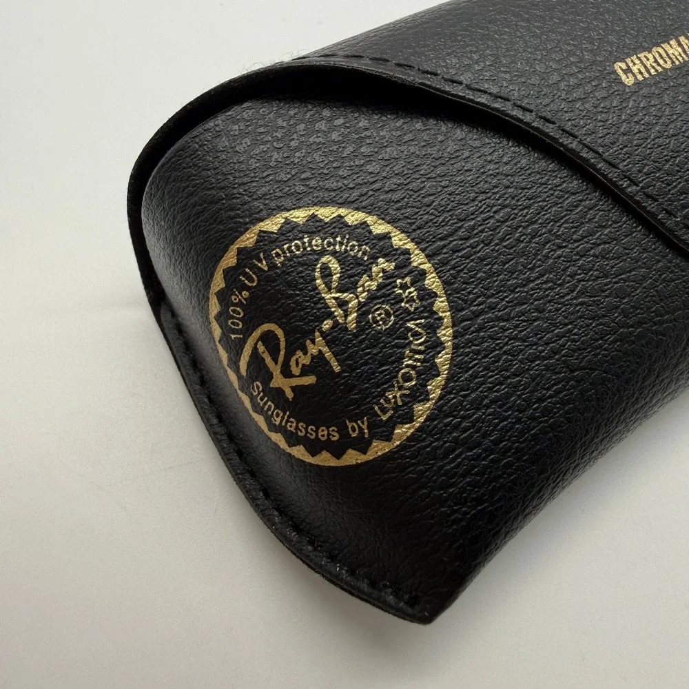 Ray-Ban Chromance Sunglasses Case Unisex Black Leather Snap With Cleaning Cloth